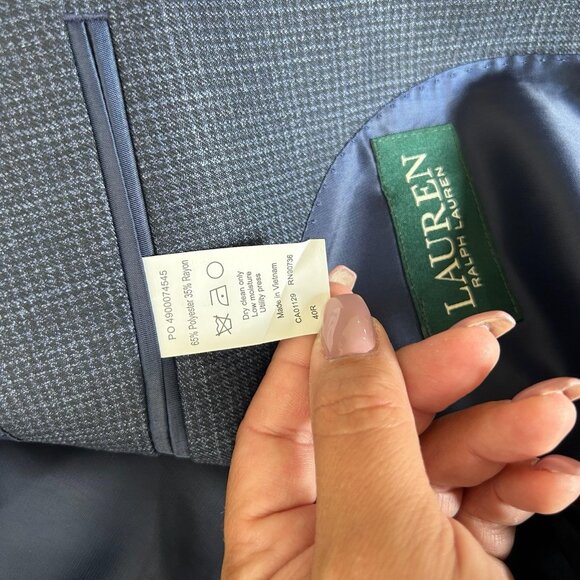 Lauren Ralph Lauren Blazer Mens 40R Blue Windowpane Sport Coat Two Button Jacket - Picture 8 of 10